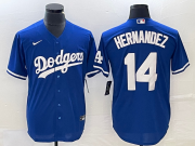 Wholesale Cheap Men's Los Angeles Dodgers #14 Enrique Hernandez Blue Stitched Cool Base Nike Jersey