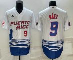 Cheap Men's Puerto Rico Baseball #9 Javier Baez Number White 2023 World Baseball Classic Stitched Jersey
