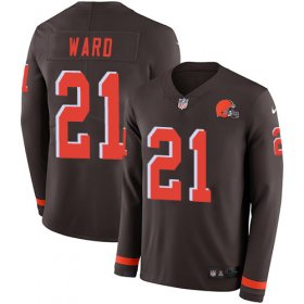 Wholesale Cheap Nike Browns #21 Denzel Ward Brown Team Color Men\'s Stitched NFL Limited Therma Long Sleeve Jersey