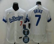 Wholesale Cheap Men's Los Angeles Dodgers #7 Julio Urias White #2 #20 Patch City Connect Flex Base Stitched Jersey