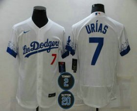 Wholesale Cheap Men\'s Los Angeles Dodgers #7 Julio Urias White #2 #20 Patch City Connect Flex Base Stitched Jersey