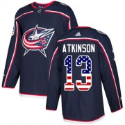 Wholesale Cheap Adidas Blue Jackets #13 Cam Atkinson Navy Blue Home Authentic USA Flag Stitched NHL Jersey