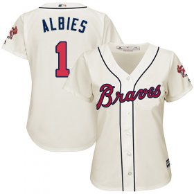 Wholesale Cheap Braves #1 Ozzie Albies Cream Alternate Women\'s Stitched MLB Jersey