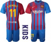 Wholesale Cheap Youth 2021-2022 Club Barcelona home blue 11 Nike Soccer Jersey