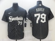 Wholesale Cheap Men's Chicago White Sox #79 Jose Abreu Black With Small Number 2021 City Connect Stitched MLB Cool Base Nike Jersey