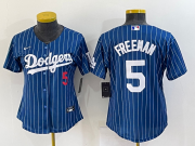 Wholesale Cheap Women's Los Angeles Dodgers #5 Freddie Freeman Number Navy Blue Pinstripe Stitched MLB Cool Base Nike Jersey
