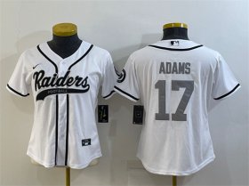Wholesale Cheap Women\'s Las Vegas Raiders #17 Davante Adams White Silver With Patch Cool Base Stitched Baseball Jersey(Run Small)