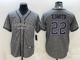 Wholesale Cheap Men\'s Dallas Cowboys #22 Emmitt Smith Grey Gridiron With Patch Cool Base Stitched Baseball Jersey
