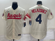 Wholesale Cheap Men's Los Angeles Angels #4 Andrew Velazquez Cream 2022 City Connect Flex Base Stitched Jersey