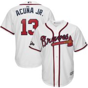 Wholesale Cheap Atlanta Braves #13 Ronald Acuna Jr. Majestic 2019 Postseason Official Cool Base Player Jersey White