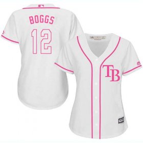 Wholesale Cheap Rays #12 Wade Boggs White/Pink Fashion Women\'s Stitched MLB Jersey