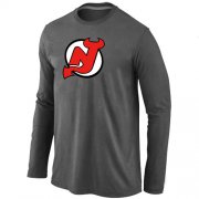 Wholesale Cheap NHL New Jersey Devils Big & Tall Logo Long Sleeves T-Shirt Dark Grey