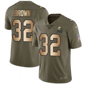 Wholesale Cheap Nike Browns #32 Jim Brown Olive/Gold Youth Stitched NFL Limited 2017 Salute to Service Jersey