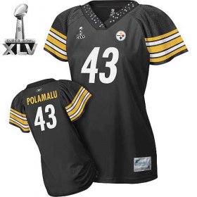 Wholesale Cheap Steelers #43 Troy Polamalu Black Women\'s Field Flirt Super Bowl XLV Stitched NFL Jersey
