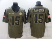 Wholesale Cheap Men's Kansas City Chiefs #15 Patrick Mahomes Nike Olive 2021 Salute To Service Limited Player Jersey