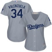Wholesale Cheap Dodgers #34 Fernando Valenzuela Grey Alternate Road Women's Stitched MLB Jersey