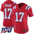 Wholesale Cheap Nike Patriots #17 Antonio Brown Red Alternate Women's Stitched NFL 100th Season Vapor Limited Jersey
