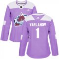 Wholesale Cheap Adidas Avalanche #1 Semyon Varlamov Purple Authentic Fights Cancer Women's Stitched NHL Jersey