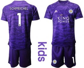 Wholesale Cheap Leicester City #1 Schmeichel Purple Goalkeeper Kid Soccer Club Jersey