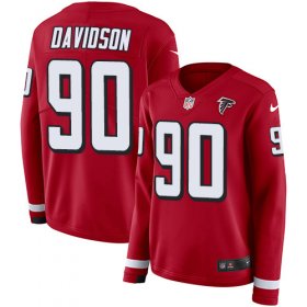 Wholesale Cheap Nike Falcons #90 Marlon Davidson Red Team Color Women\'s Stitched NFL Limited Therma Long Sleeve Jersey