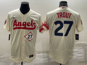 Wholesale Cheap Men's Los Angeles Angels #27 Mike Trout Number Cream 2022 City Connect Flex Base Stitched Jersey