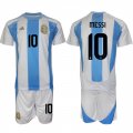 Cheap Men's Argentina #10 Messi White Blue 2024-25 Home Soccer Jersey Suit