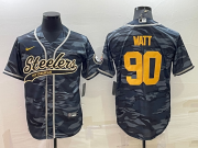 Wholesale Cheap Men's Pittsburgh Steelers #90 TJ Watt Grey Navy Camo With Patch Cool Base Stitched Baseball Jersey