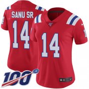 Wholesale Cheap Nike Patriots #14 Mohamed Sanu Sr Red Alternate Women's Stitched NFL 100th Season Vapor Limited Jersey