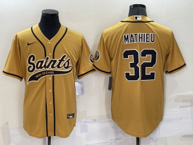 Wholesale Men\'s New Orleans Saints #32 Tyrann Mathieu Gold Stitched MLB Cool Base Nike Baseball Jersey