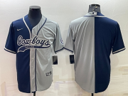 Wholesale Cheap Men's Dallas Cowboys Blank Navy Blue Grey Two Tone With Patch Cool Base Stitched Baseball Jersey