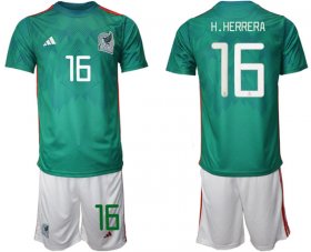 Wholesale Men\'s Mexico #16 H.herrera Green Home Soccer Jersey Suit