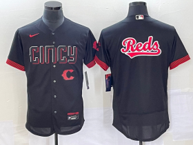 Wholesale Cheap Men\'s Cincinnati Reds Blank Black 2023 City Connect Flex Base Stitched Jersey 1
