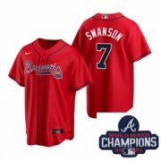 Wholesale Cheap Men Nike Atlanta Braves 7 Dansby Swanson Red Alternate Stitched Baseball Stitched MLB 2021 Champions Patch Jersey