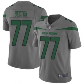 Wholesale Cheap Nike Jets #77 Mekhi Becton Gray Men\'s Stitched NFL Limited Inverted Legend Jersey