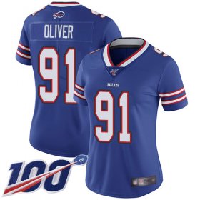 Wholesale Cheap Nike Bills #91 Ed Oliver Royal Blue Team Color Women\'s Stitched NFL 100th Season Vapor Limited Jersey