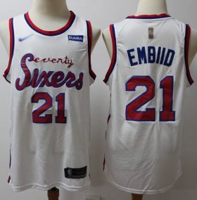 Wholesale Cheap 76ers #21 Joel Embiid White Basketball Swingman Hardwood Classics Jersey