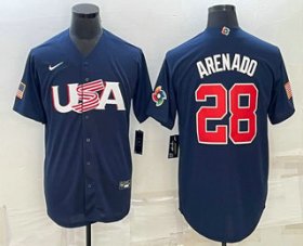 Cheap Men\'s USA Baseball #28 Nolan Arenado 2023 Navy World Baseball Classic Stitched Jersey