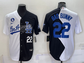 Wholesale Men\'s Los Angeles Dodgers #22 Bad Bunny White Black Number 2022 Celebrity Softball Game Cool Base Jerseys