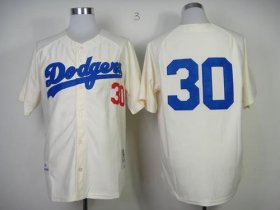 Wholesale Cheap Mitchell And Ness 1955 Dodgers #30 Maury Wills Cream Throwback Stitched MLB Jersey