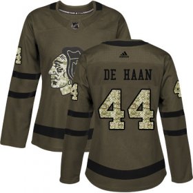 Wholesale Cheap Adidas Blackhawks #44 Calvin De Haan Green Salute to Service Women\'s Stitched NHL Jersey