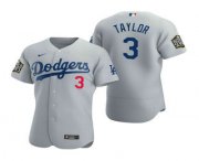 Wholesale Cheap Men's Los Angeles Dodgers #3 Chris Taylor Gray 2020 World Series Authentic Flex Nike Jersey