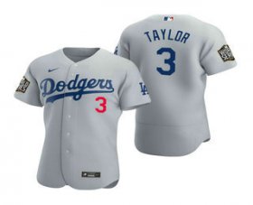 Wholesale Cheap Men\'s Los Angeles Dodgers #3 Chris Taylor Gray 2020 World Series Authentic Flex Nike Jersey