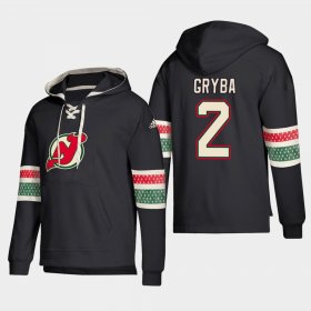 Wholesale Cheap New Jersey Devils #2 Eric Gryba Black adidas Lace-Up Pullover Hoodie