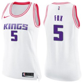 Wholesale Cheap Women\'s Sacramento Kings #5 De\'Aaron Fox White Pink NBA Swingman Fashion Jersey