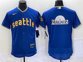 Wholesale Cheap Men\'s Seattle Mariners Royal Team Big Logo 2023 City Connect Flex Base Stitched Jersey