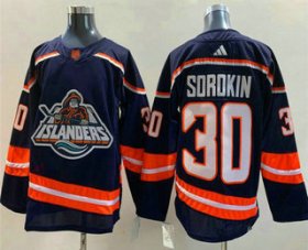 Cheap Men\'s New York Islanders #30 Ilya Sorokin Navy 2022 Reverse Retro Stitched Jersey