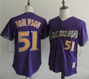 Wholesale Cheap Mitchell And Ness Diamondbacks #51 Randy Johnson Purple Throwback Stitched MLB Jersey