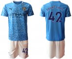 Wholesale Cheap Men 2020-2021 club Manchester City home 42 blue Soccer Jerseys