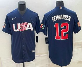 Cheap Men\'s USA Baseball #12 Kyle Schwarber 2023 Navy World Baseball Classic Stitched Jerseys