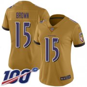 Wholesale Cheap Nike Ravens #15 Marquise Brown Gold Women's Stitched NFL Limited Inverted Legend 100th Season Jersey